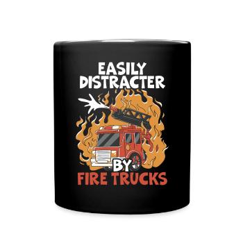 Easily Distracted By Firetrucks Firefight Fireman - Full Colour Mug - black - Front