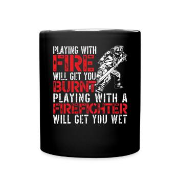 Feuerwehrmann Feuerwehrauto - Tasse einfarbig - Schwarz - Vorne