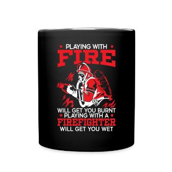 Feuerwehrmann Feuerwehrauto - Tasse einfarbig - Schwarz - Vorne