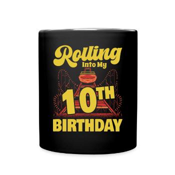 Roller Coaster Amusement Park Rolling Into My 10th - Full Colour Mug - black - Front