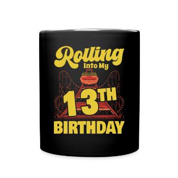 Roller Coaster Amusement Park Rolling Into My 13th - Full Colour Mug - black - Front