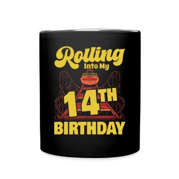Roller Coaster Amusement Park Rolling Into My 14th - Full Colour Mug - black - Front