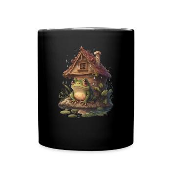 Cottagecore aesthetics frog in the woods with hut - Full Colour Mug - black - Front