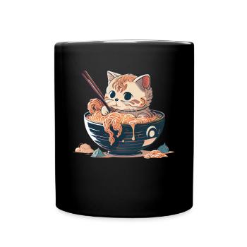 But first ramen cute cat eats ramen - Full Colour Mug - black - Front