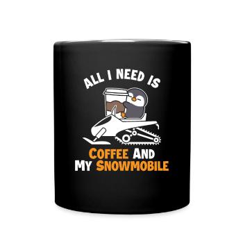 Coffee and my Snowmobile Snowmobile Fahrer - Tasse einfarbig - Schwarz - Vorne