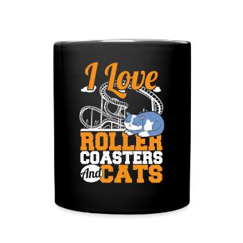 I Love Roller Coasters And Cats Theme Park Amuseme - Full Colour Mug - black - Front