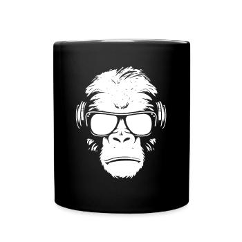 Cool monkey with sunglasses and headphones - Full Colour Mug - black - Front