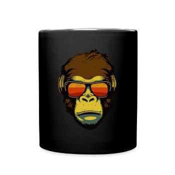 Cool monkey with sunglasses and headphones - Full Colour Mug - black - Front