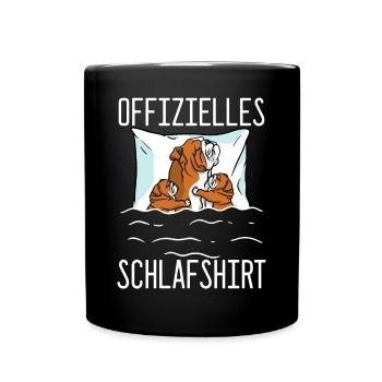 Offizielles Schlafshirt Hund Schlafanzug Bulldogge - Tasse einfarbig - Schwarz - Vorne