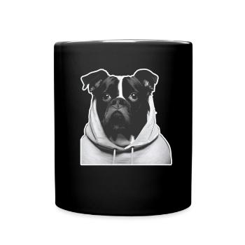 Chien avec sweat à capuche - Mug uni - noir - Devant