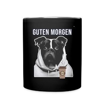 Hund mit Hoodie Guten Morgen Kaffee - Tasse einfarbig - Schwarz - Vorne