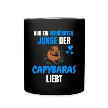 Tier Verrückter Junge Lustiges Geschenk Capybara - Tasse einfarbig - Schwarz - Vorne