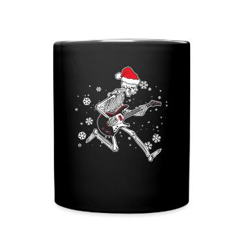 Guitare électrique squelette avec guitariste au chapeau de Père Noël - Mug uni - noir - Devant