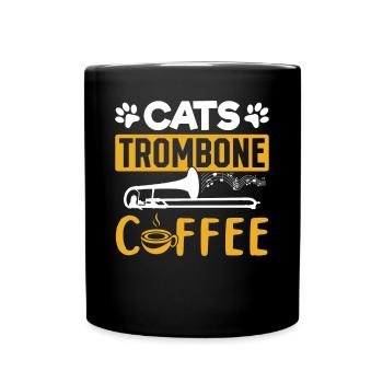 Cat Trombone Coffee Trombonist And Cat Lover Tromb - Full Colour Mug - black - Front