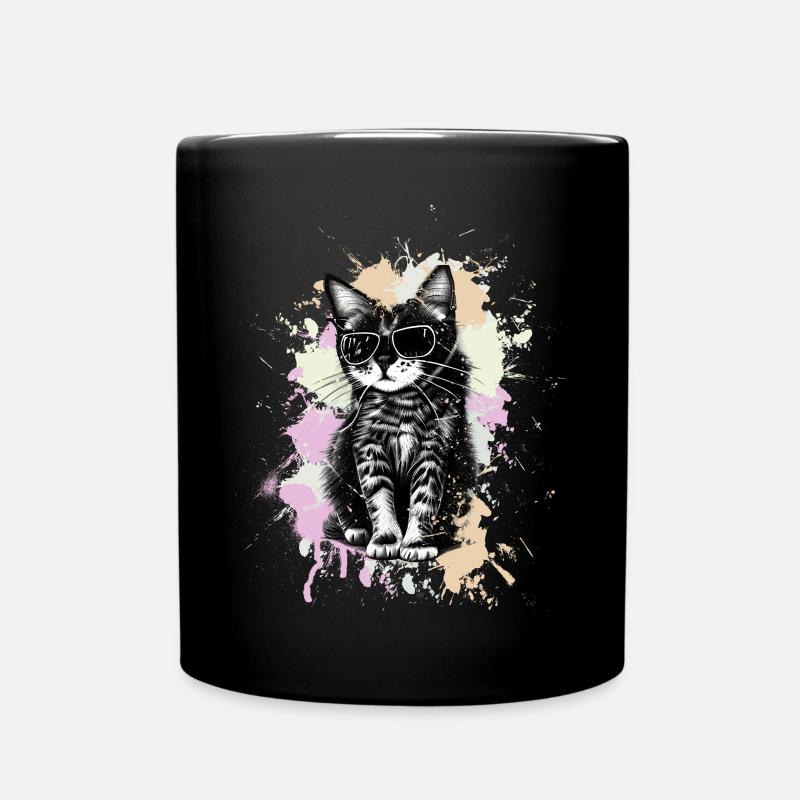 Coole Katze Mit Sonnenbrille - Tasse einfarbig - Schwarz