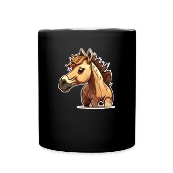 Pferd comic cartoon style - Tasse einfarbig - Schwarz - Vorne