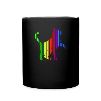 Bunte Katze in Regenbogen Streifen Katzen Freund - Tasse einfarbig - Schwarz - Vorne