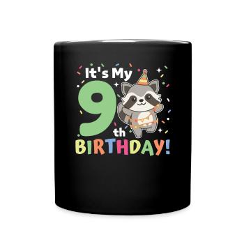 Raccoon for 9th birthday children nine years old - Full Colour Mug - black - Front