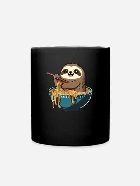 But first ramen sweet sloth eats ramen - Full Colour Mug - black