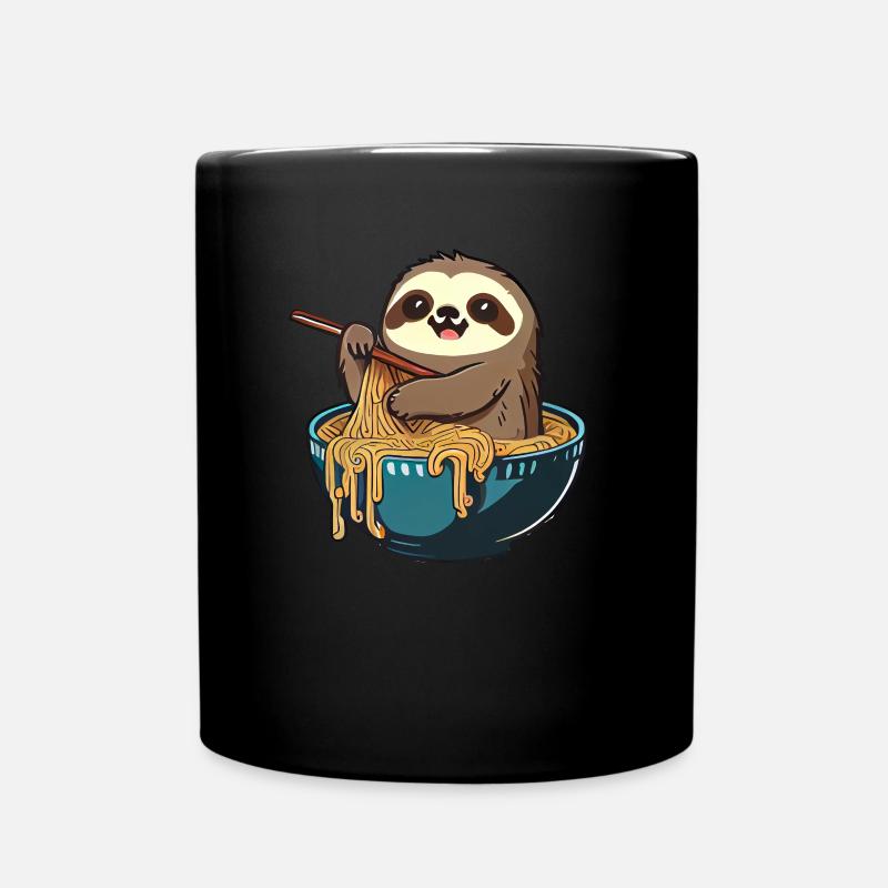 But first ramen sweet sloth eats ramen - Full Colour Mug - black