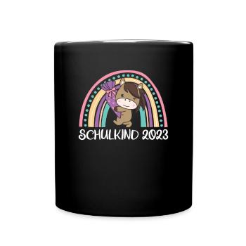 Schulkind 2023 Einschulung Pferd Schule - Tasse einfarbig - Schwarz - Vorne