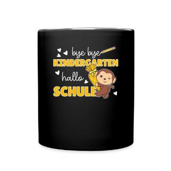 bye bye Kindergarten hallo Schule Affe - Tasse einfarbig - Schwarz - Vorne
