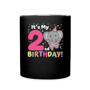 Elefant zum 2. Geburtstag Kinder zwei Jahre alt - Tasse einfarbig - Schwarz - Vorne