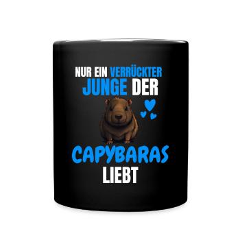 Tier Verrückter Junge Lustiges Geschenk Capybara - Tasse einfarbig - Schwarz - Vorne