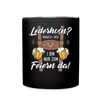 Trachtenshirt Herren Mei Lederhose T-Shirt Saufen - Tasse einfarbig - Schwarz - Vorne