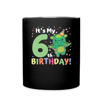 Drache zum 6. Geburtstag Kinder sechs Jahre alt - Tasse einfarbig - Schwarz - Vorne
