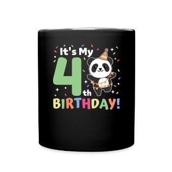 Panda for 4th birthday children four years old - Full Colour Mug - black - Front