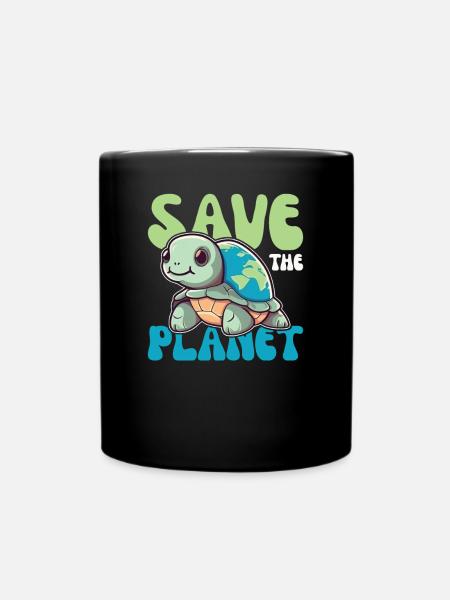Schildkröte mit Erde Umweltschutz save the planet - Tasse einfarbig - Schwarz
