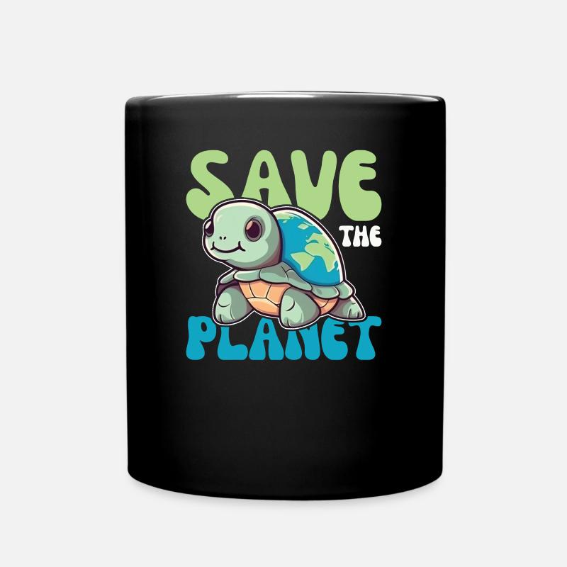 Schildkröte mit Erde Umweltschutz save the planet - Tasse einfarbig - Schwarz