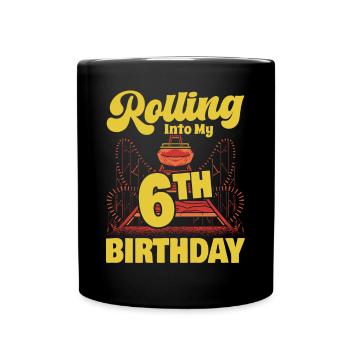 Rolling Into My 6th Birthday Amusement Park Roller - Full Colour Mug - black - Front