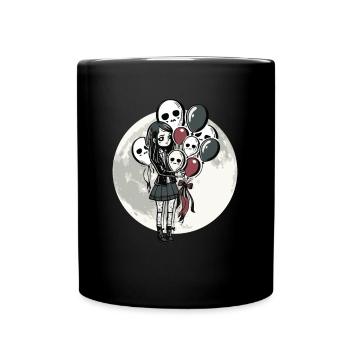 Goth Girl holds skull balloons - Gothic - Full Colour Mug - black - Front