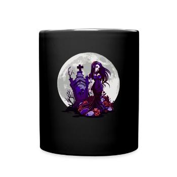 Goth Pin Up Girl stehend neben einem Grab - Gothic - Tasse einfarbig - Schwarz - Vorne