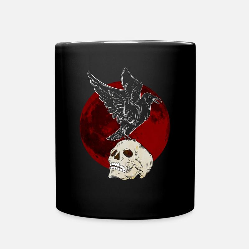 Skull with raven on top - Goth Gothic - Full Colour Mug - black