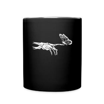 Skelett Hand mit Schmetterling - Goth Gothic - Tasse einfarbig - Schwarz - Vorne