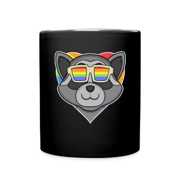 Rainbow - raccoon with glasses and heart - Full Colour Mug - black - Front