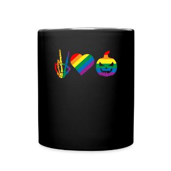 Peace Love Pride Gay Pride Skeleton Citrouille - Mug uni - noir - Devant