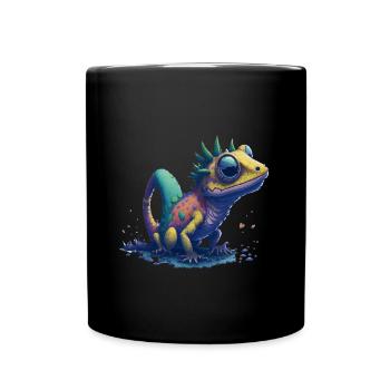 Gamer's Perfect Illustration - Cute Colorful Gekko - Tasse einfarbig - Schwarz - Vorne