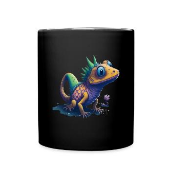 Gamer's Perfect Illustration - Cute Colorful Gekko - Tasse einfarbig - Schwarz - Vorne