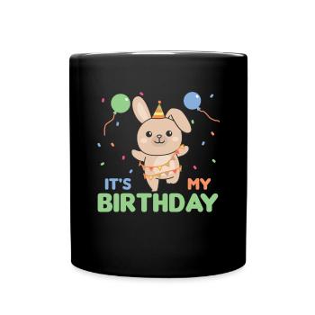 Lapin d’anniversaire pour les enfants c’est mon anniversaire - Mug uni - noir - Devant