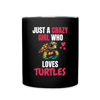 Crazy Girl Ocean Animal Gift Turtle - Full Colour Mug - black - Front