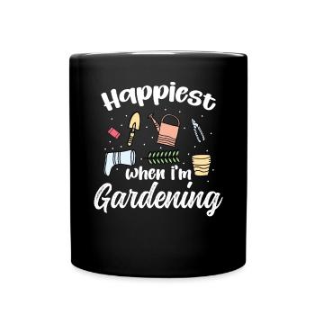 Le plus heureux quand je jardine - Mug uni - noir - Devant