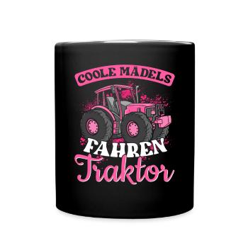 Landwirtin Coole Mädels fahren Traktor - Tasse einfarbig - Schwarz - Vorne