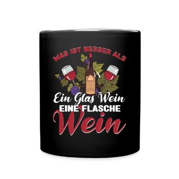 Wein trinken Weinfest Weinliebhaber Weinflasche - Tasse einfarbig - Schwarz - Vorne