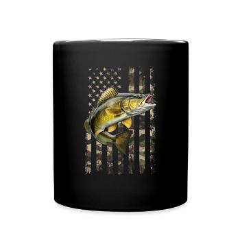 doré jaune drapeau américain, Pêche - Mug uni - noir - Devant