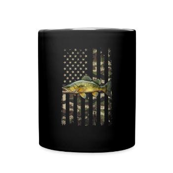 doré jaune drapeau américain, Pêche - Mug uni - noir - Devant