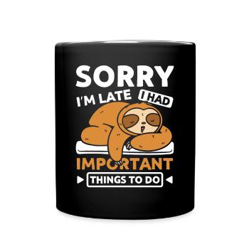 Sorry I'm Late Sleeping Sloth - Full Colour Mug - black - Front